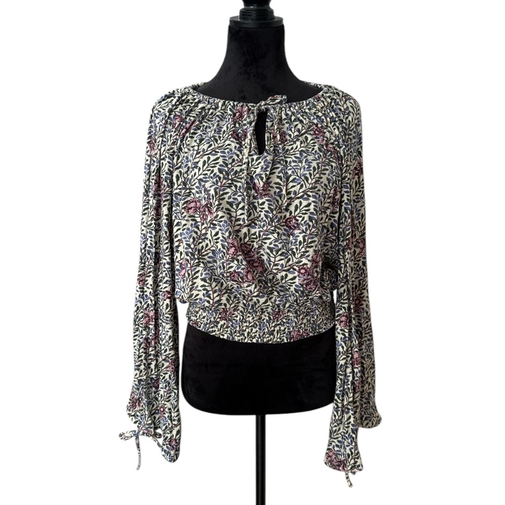 Lucky Brand Floral Peasant Blouse w/ Bell Sleeves Boho Chic CottageCore Top sz L
